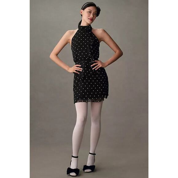 NWT Anthropologie Maeve Halter Rosette Mini Dress Size L Polka Dot #GC215 - Picture 1 of 13